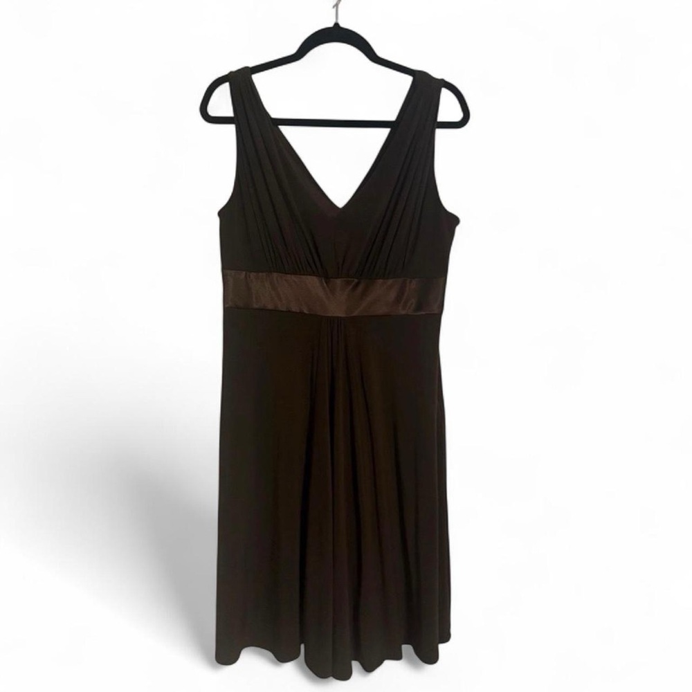 Jones Wear Sleeveless Brown Midi Fit and Flare Dress with Satin Sash